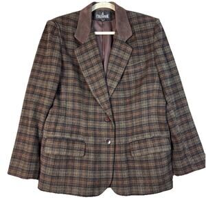 JL Colebrook Women’s L Houndstooth Wool Blend Suede Blazer Academia Equestrian